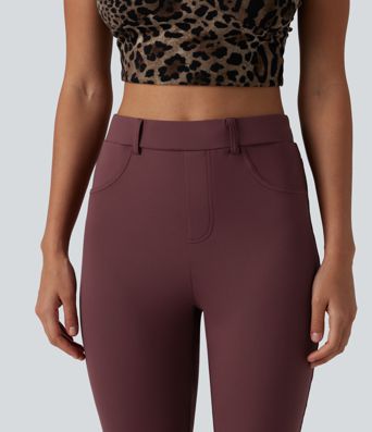 DayStretch High Waisted Contrast Lace Casual Cropped Leggings with Pockets