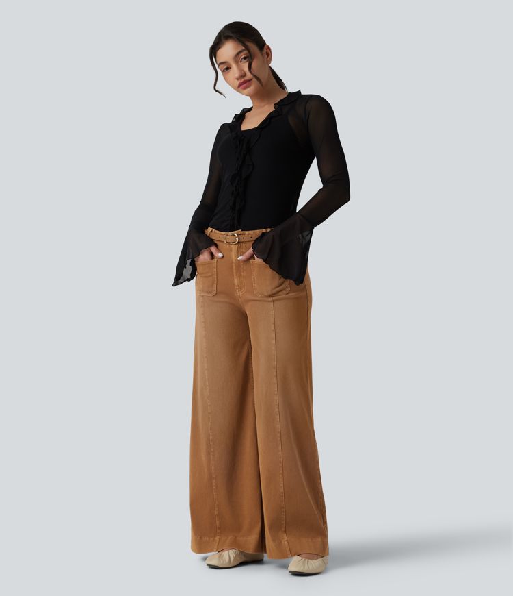 Halara Flex™ - Lässige, farbenfrohe Jeans mit hohem Bund, Seitentaschen und weitem Bein