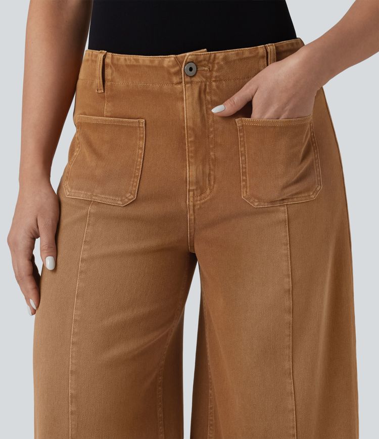 Halara Flex™ - Lässige, farbenfrohe Jeans mit hohem Bund, Seitentaschen und weitem Bein