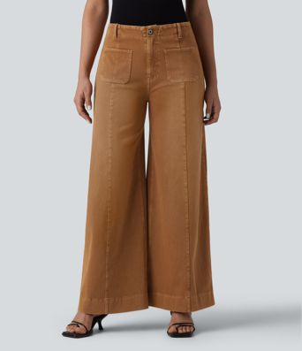 Halara Flex™ - Lässige, farbenfrohe Jeans mit hohem Bund, Seitentaschen und weitem Bein
