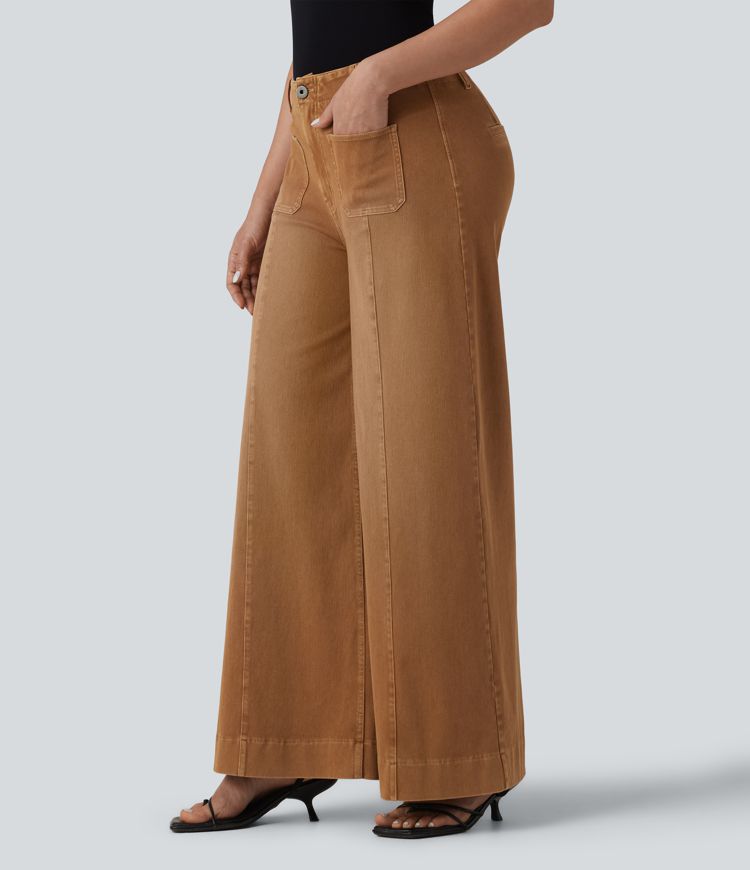 Halara Flex™ - Lässige, farbenfrohe Jeans mit hohem Bund, Seitentaschen und weitem Bein