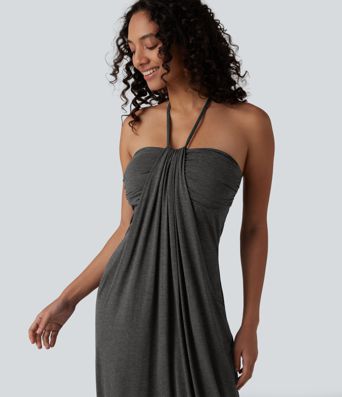 Robe longue dos nu à nouer avec soutien-gorge intégré et poches
