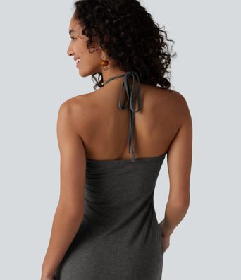 Robe longue dos nu à nouer avec soutien-gorge intégré et poches