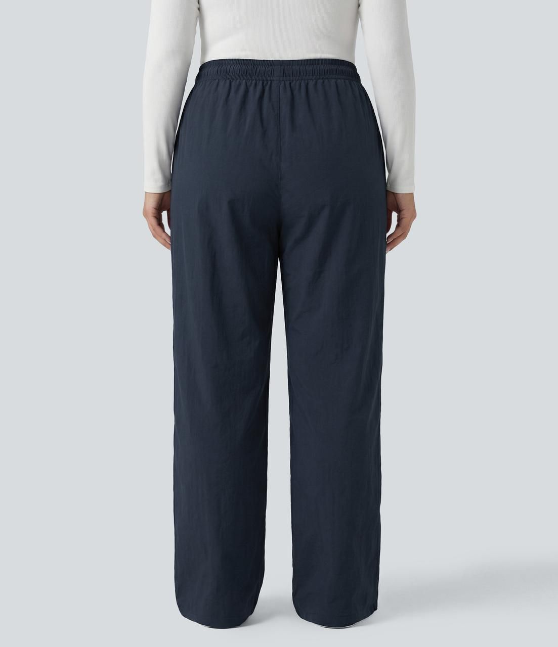Plus Size Mid Rise Drawstring Adjustable Pant Length Casual Straight Leg Cargo Pants with Pockets