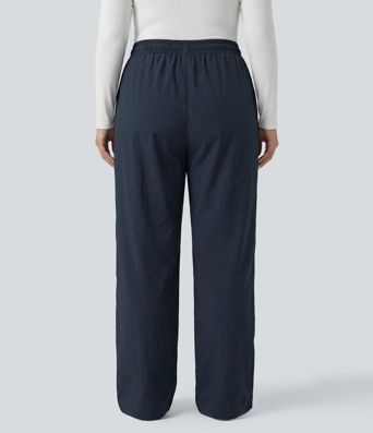 Plus Size Mid Rise Drawstring Adjustable Pant Length Casual Straight Leg Cargo Pants with Pockets