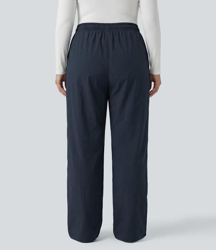 Plus Size Mid Rise Drawstring Adjustable Pant Length Casual Straight Leg Cargo Pants with Pockets