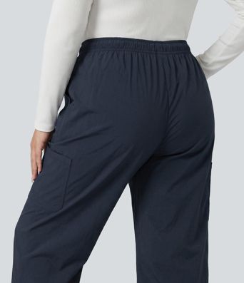 Plus Size Mid Rise Drawstring Adjustable Pant Length Casual Straight Leg Cargo Pants with Pockets