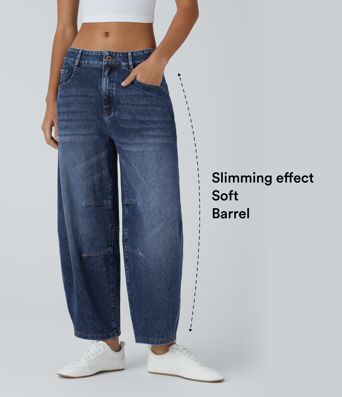 Jeans Casuales de Pierna Barril con Bolsillos con Cremallera Halara Flex™ de Tiro Bajo