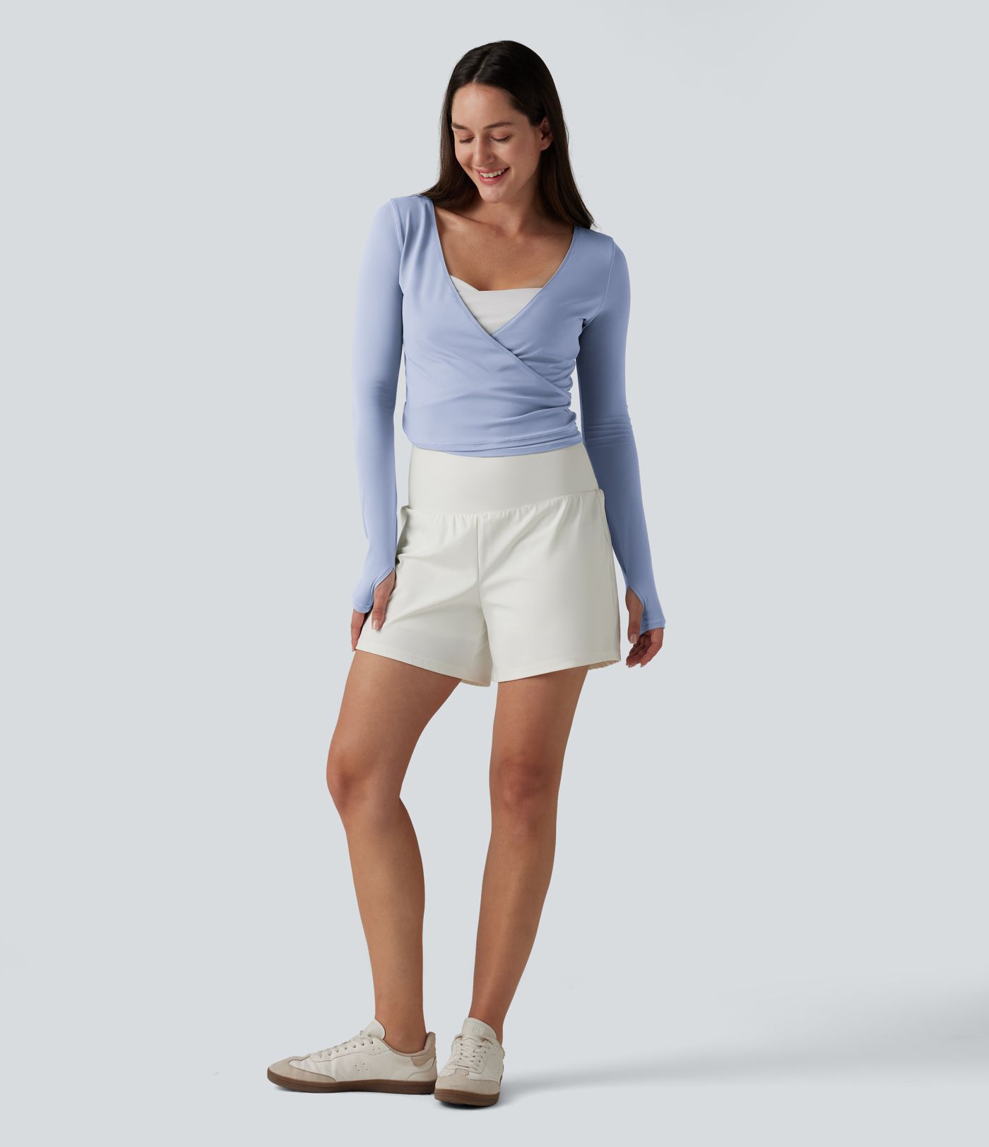 Haut casual SoftlyZero™ cache-cœur à manches longues avec passe-pouces, protection solaire UPF 50+