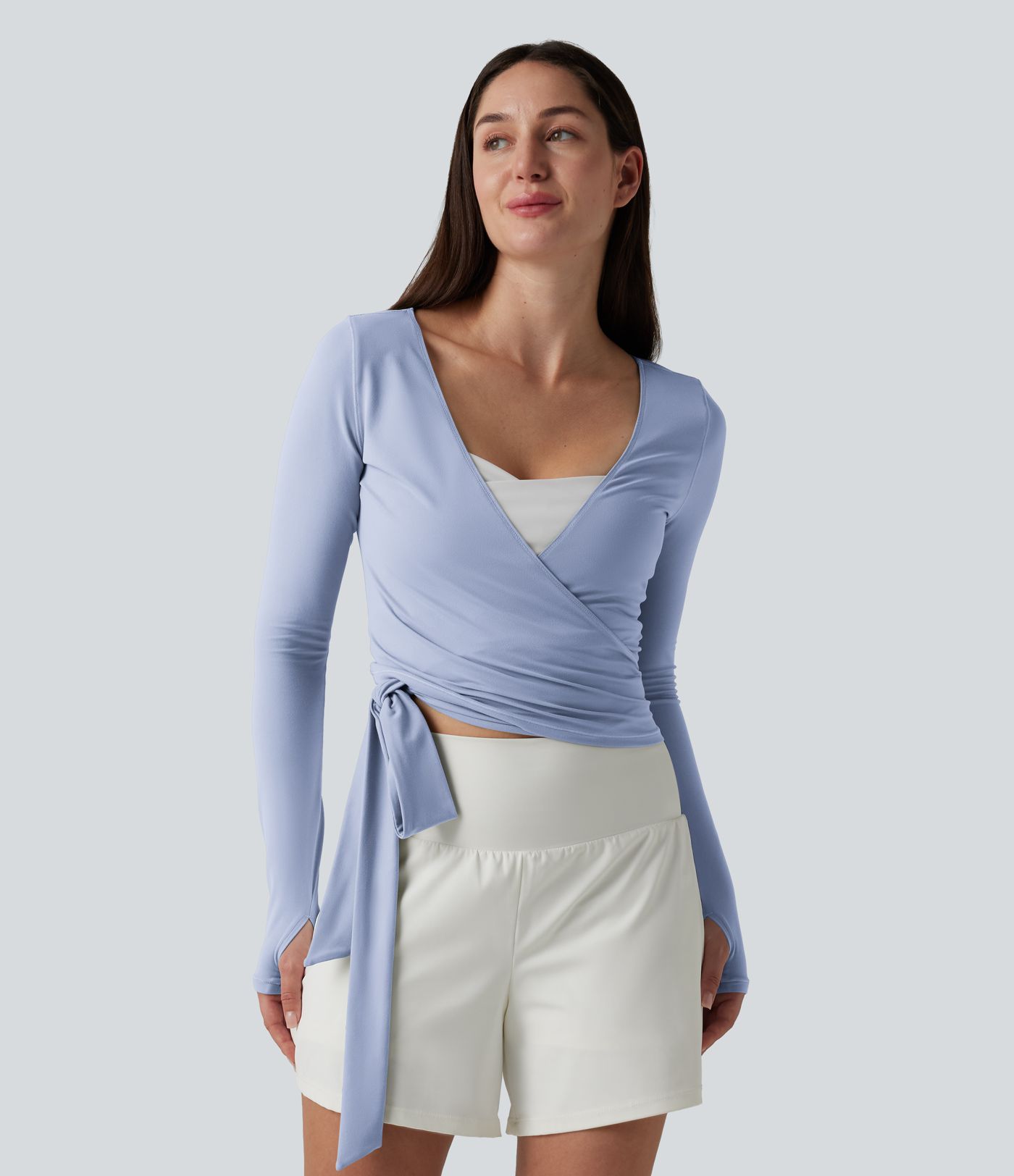 Haut casual SoftlyZero™ cache-cœur à manches longues avec passe-pouces, protection solaire UPF 50+