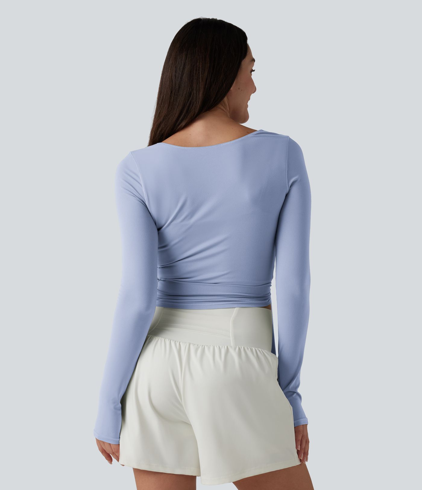 Haut casual SoftlyZero™ cache-cœur à manches longues avec passe-pouces, protection solaire UPF 50+