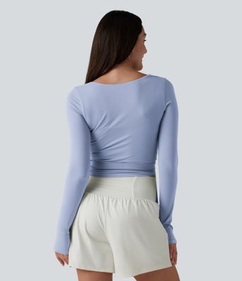 Haut casual SoftlyZero™ cache-cœur à manches longues avec passe-pouces, protection solaire UPF 50+