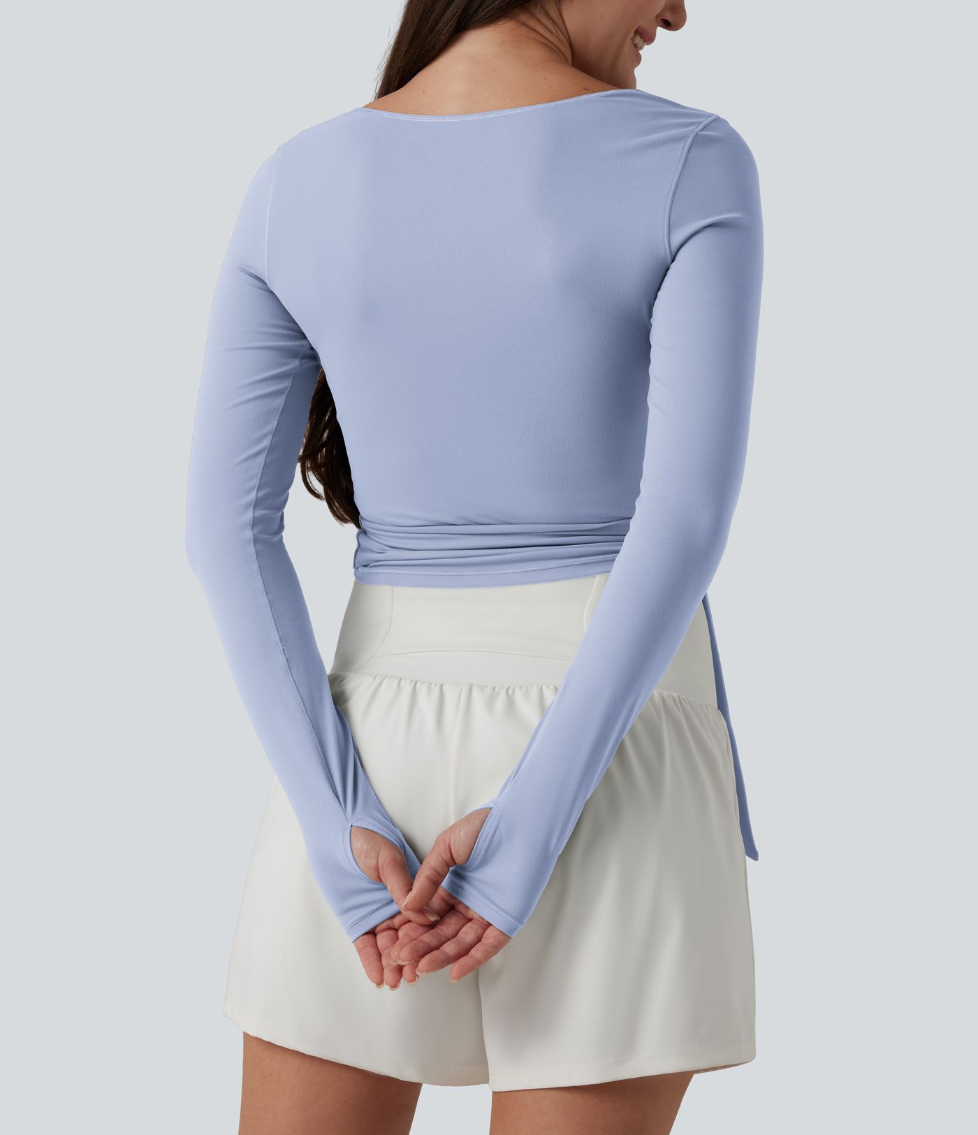 Haut casual SoftlyZero™ cache-cœur à manches longues avec passe-pouces, protection solaire UPF 50+