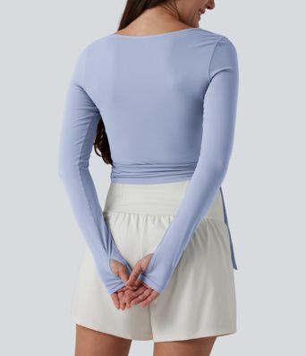 Haut casual SoftlyZero™ cache-cœur à manches longues avec passe-pouces, protection solaire UPF 50+