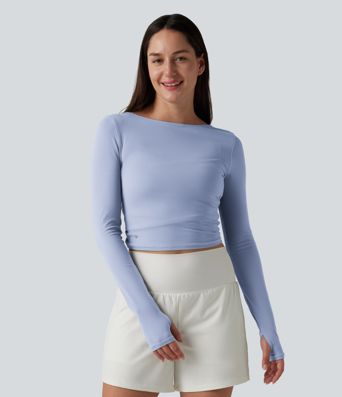 Haut casual SoftlyZero™ cache-cœur à manches longues avec passe-pouces, protection solaire UPF 50+