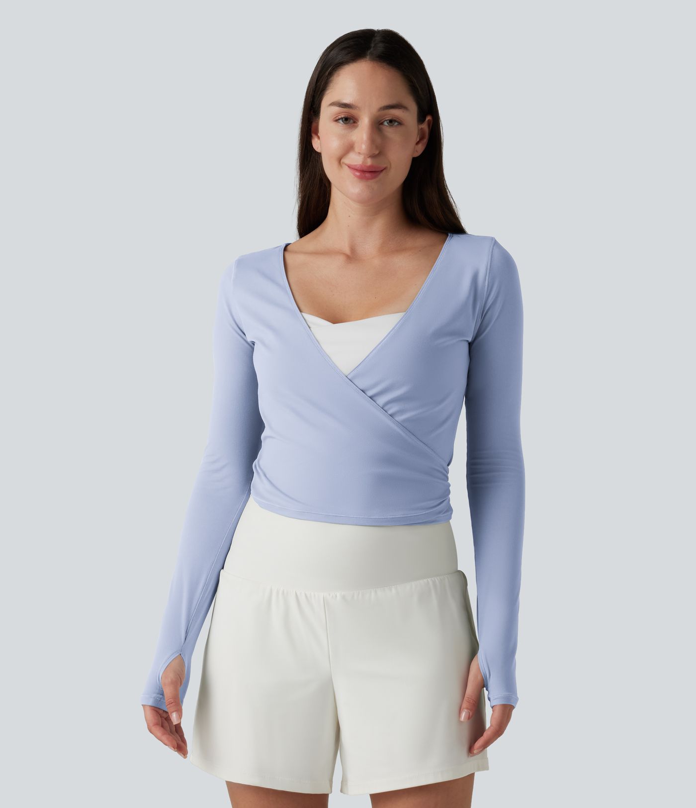 Haut casual SoftlyZero™ cache-cœur à manches longues avec passe-pouces, protection solaire UPF 50+