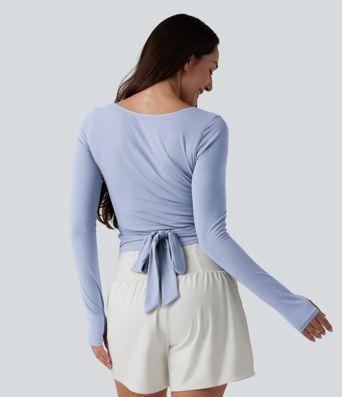 Haut casual SoftlyZero™ cache-cœur à manches longues avec passe-pouces, protection solaire UPF 50+