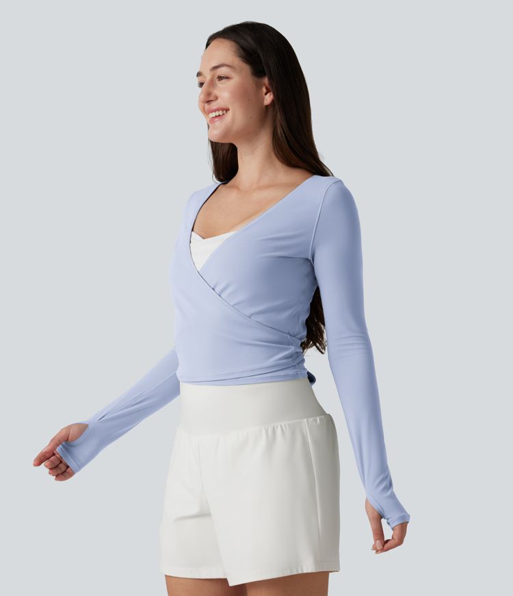 Haut casual SoftlyZero™ cache-cœur à manches longues avec passe-pouces, protection solaire UPF 50+