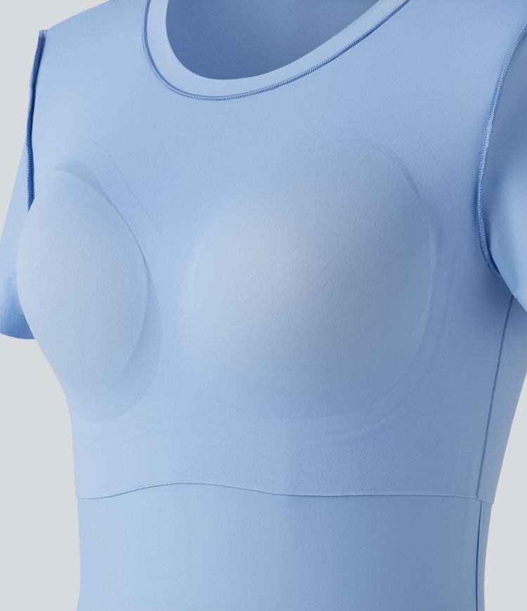 Scoop Neck Short Sleeve Built-in Bra Casual T-Shirt B-DD Cups Scoop Neck Short Sleeve Built-in Bra Casual T-Shirt B-DD Cups
