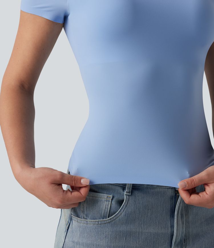 Scoop Neck Short Sleeve Built-in Bra Casual T-Shirt B-DD Cups Scoop Neck Short Sleeve Built-in Bra Casual T-Shirt B-DD Cups