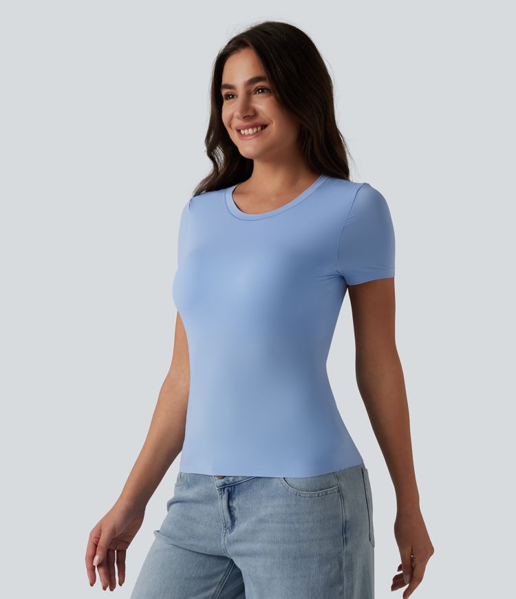 Scoop Neck Short Sleeve Built-in Bra Casual T-Shirt B-DD Cups Scoop Neck Short Sleeve Built-in Bra Casual T-Shirt B-DD Cups