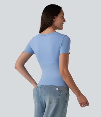 Scoop Neck Short Sleeve Built-in Bra Casual T-Shirt B-DD Cups Scoop Neck Short Sleeve Built-in Bra Casual T-Shirt B-DD Cups