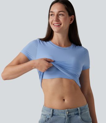 Scoop Neck Short Sleeve Built-in Bra Casual T-Shirt B-DD Cups Scoop Neck Short Sleeve Built-in Bra Casual T-Shirt B-DD Cups