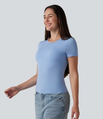 Scoop Neck Short Sleeve Built-in Bra Casual T-Shirt B-DD Cups Scoop Neck Short Sleeve Built-in Bra Casual T-Shirt B-DD Cups
