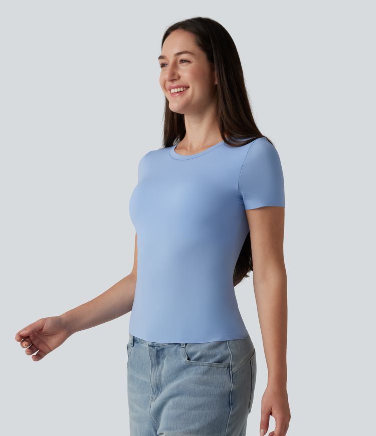 Scoop Neck Short Sleeve Built-in Bra Casual T-Shirt B-DD Cups Scoop Neck Short Sleeve Built-in Bra Casual T-Shirt B-DD Cups