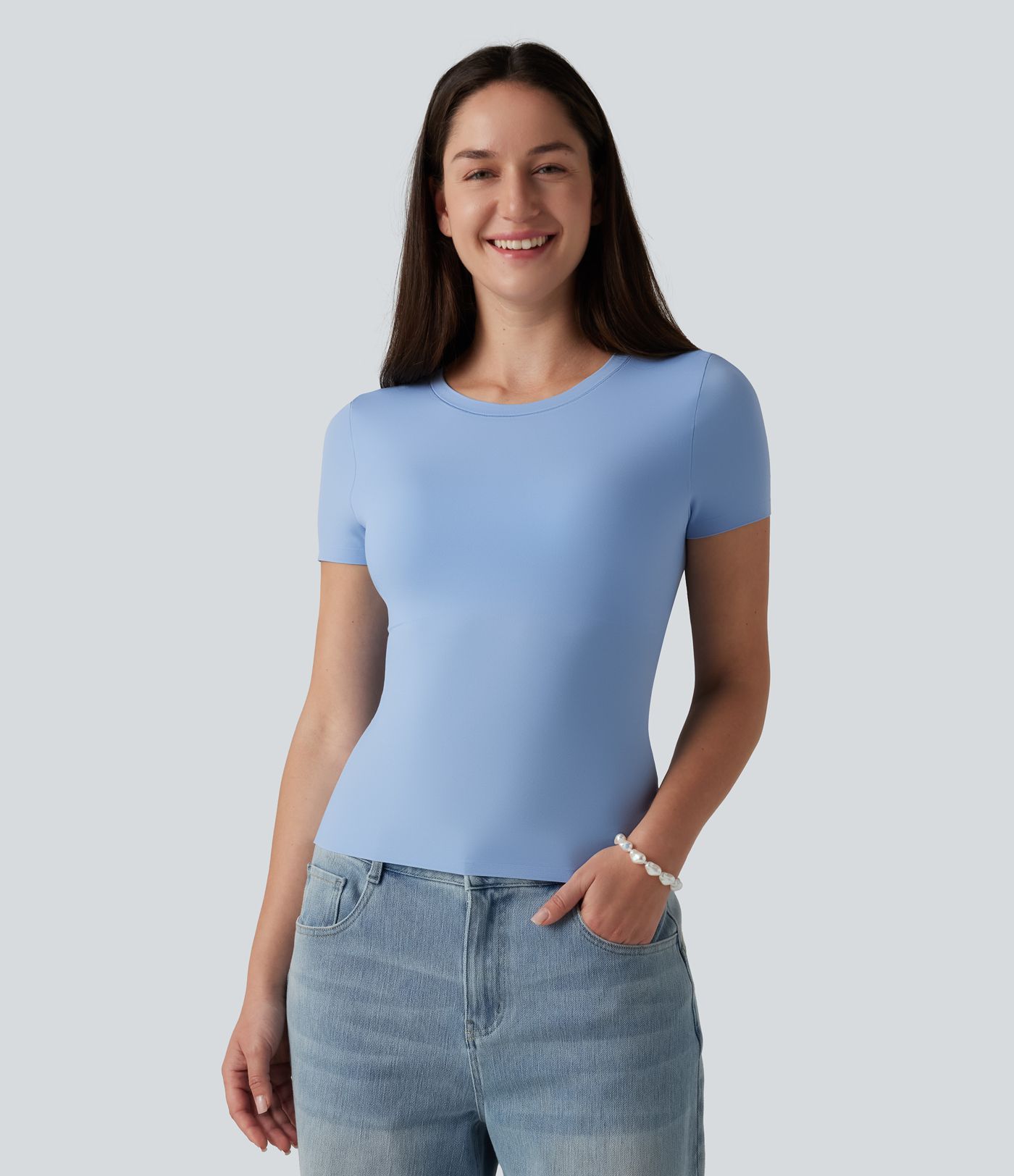 Scoop Neck Short Sleeve Built-in Bra Casual T-Shirt B-DD Cups Scoop Neck Short Sleeve Built-in Bra Casual T-Shirt B-DD Cups