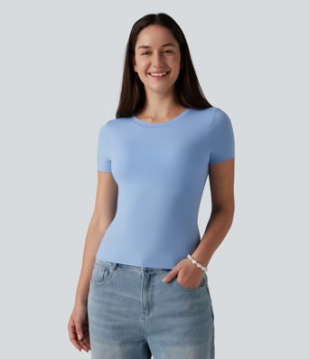 Scoop Neck Short Sleeve Built-in Bra Casual T-Shirt B-DD Cups Scoop Neck Short Sleeve Built-in Bra Casual T-Shirt B-DD Cups