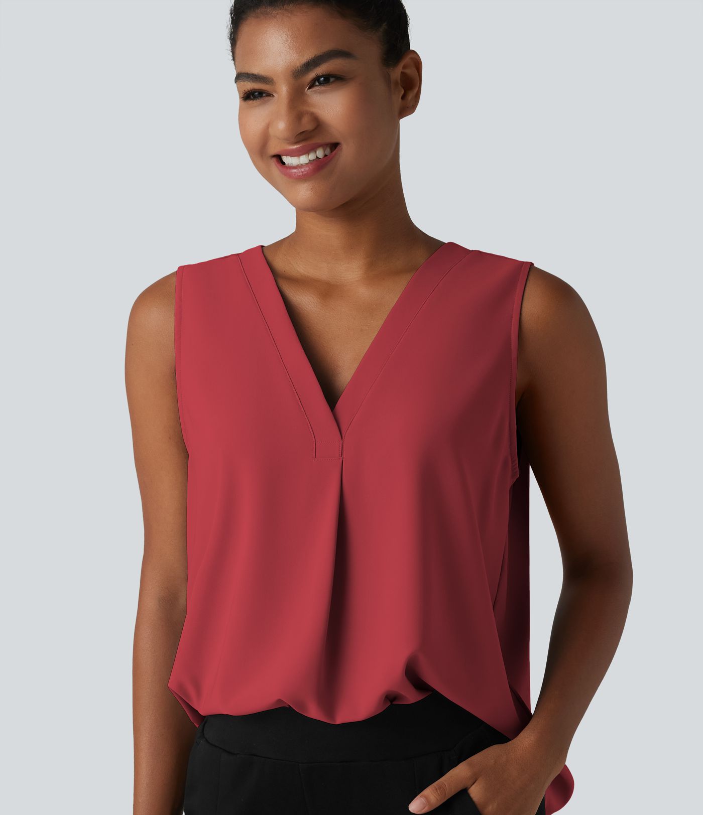 Chemisier de travail oversize sans manches col en V infroissable Chemisier de travail oversize sans manches col en V infroissable