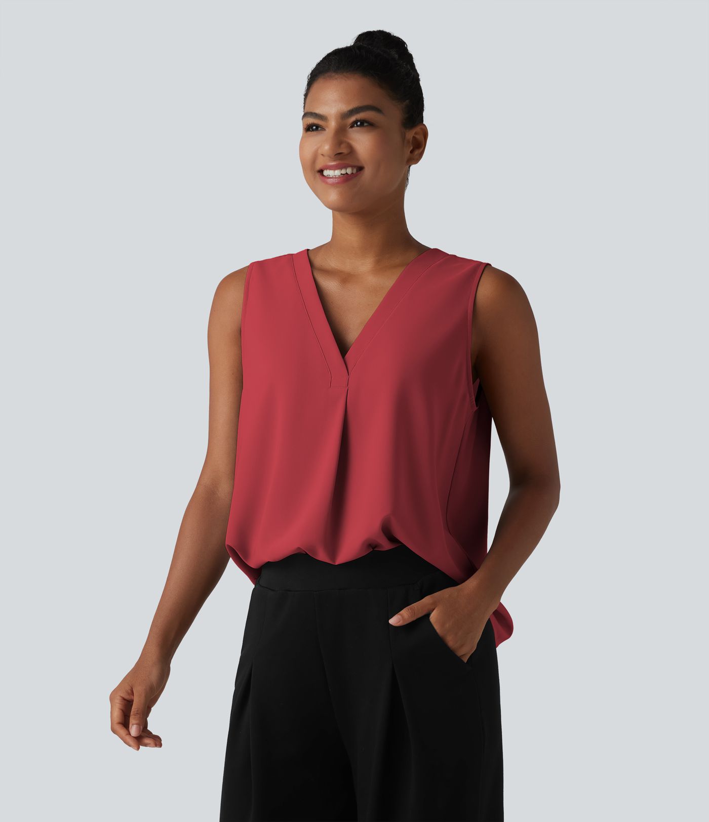 Chemisier de travail oversize sans manches col en V infroissable Chemisier de travail oversize sans manches col en V infroissable