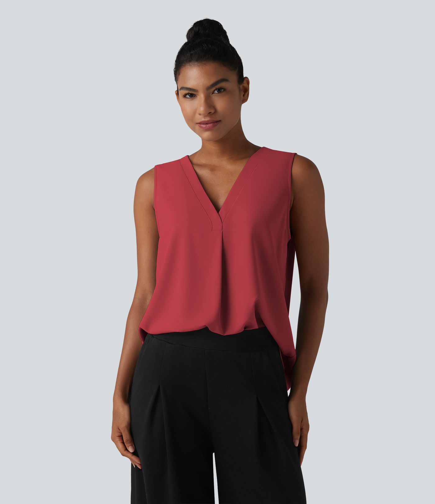 Chemisier de travail oversize sans manches col en V infroissable Chemisier de travail oversize sans manches col en V infroissable