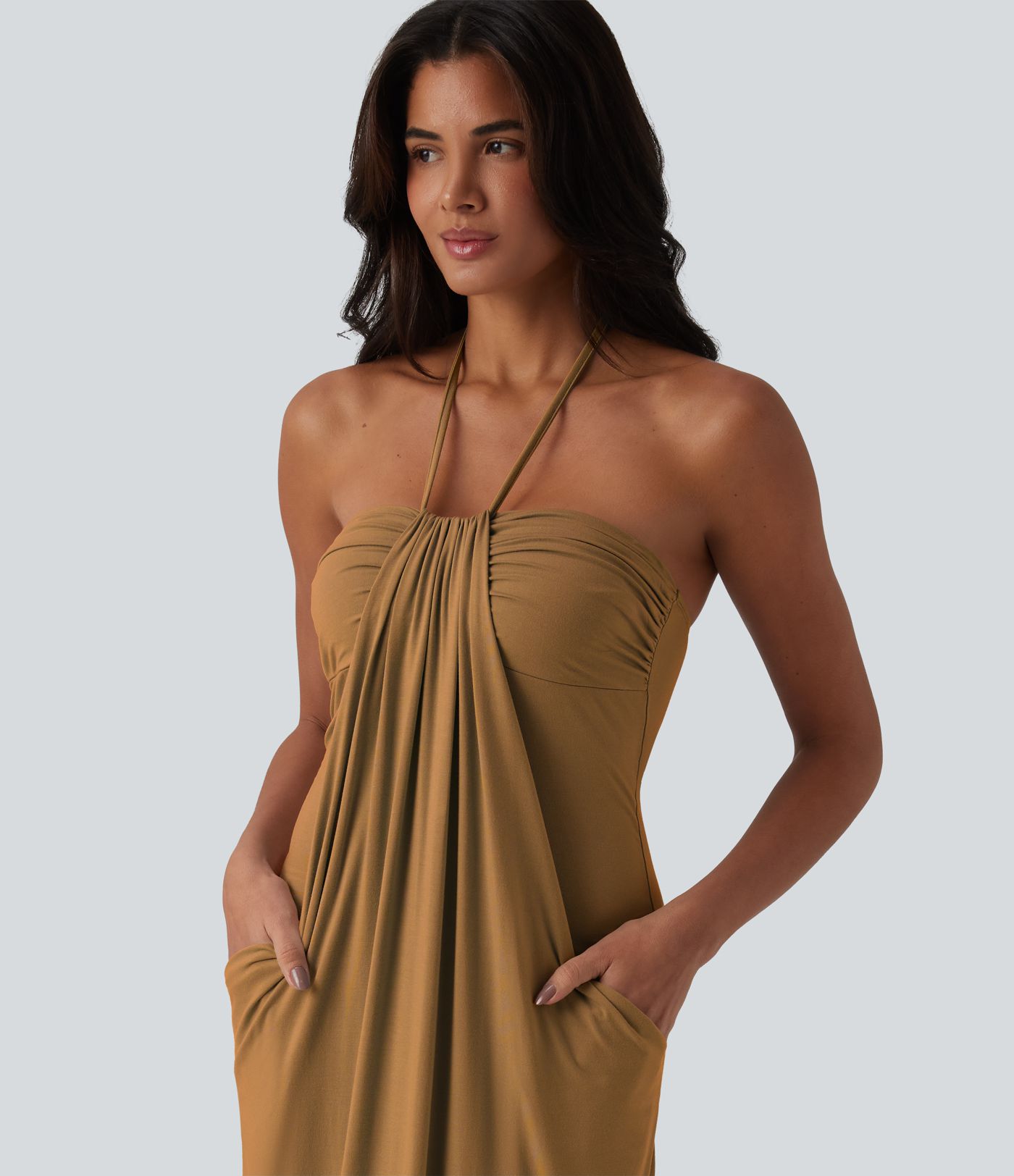 Halter Tie Back Maxi Dress with Pockets