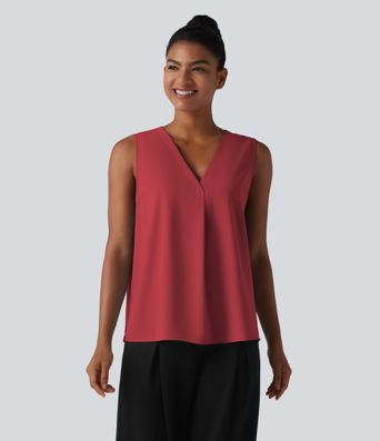 Chemisier de travail oversize sans manches col en V infroissable Chemisier de travail oversize sans manches col en V infroissable