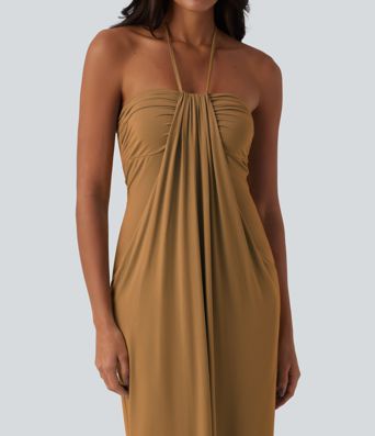 Halter Tie Back Maxi Dress with Pockets