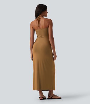 Halter Tie Back Maxi Dress with Pockets