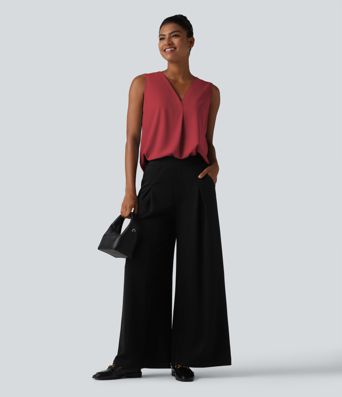 Chemisier de travail oversize sans manches col en V infroissable Chemisier de travail oversize sans manches col en V infroissable