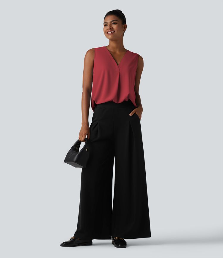 Chemisier de travail oversize sans manches col en V infroissable Chemisier de travail oversize sans manches col en V infroissable