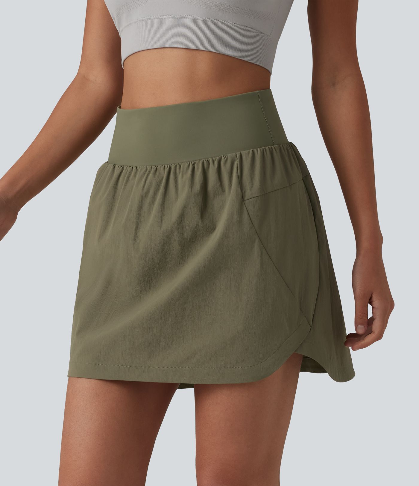 High Waisted Curved Hem 2-in-1 Mini Hiking Skirt with Pockets