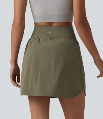 High Waisted Curved Hem 2-in-1 Mini Hiking Skirt with Pockets