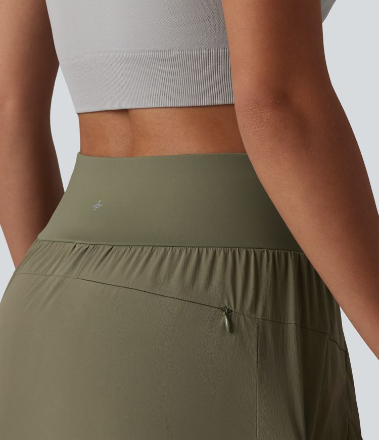 High Waisted Curved Hem 2-in-1 Mini Hiking Skirt with Pockets