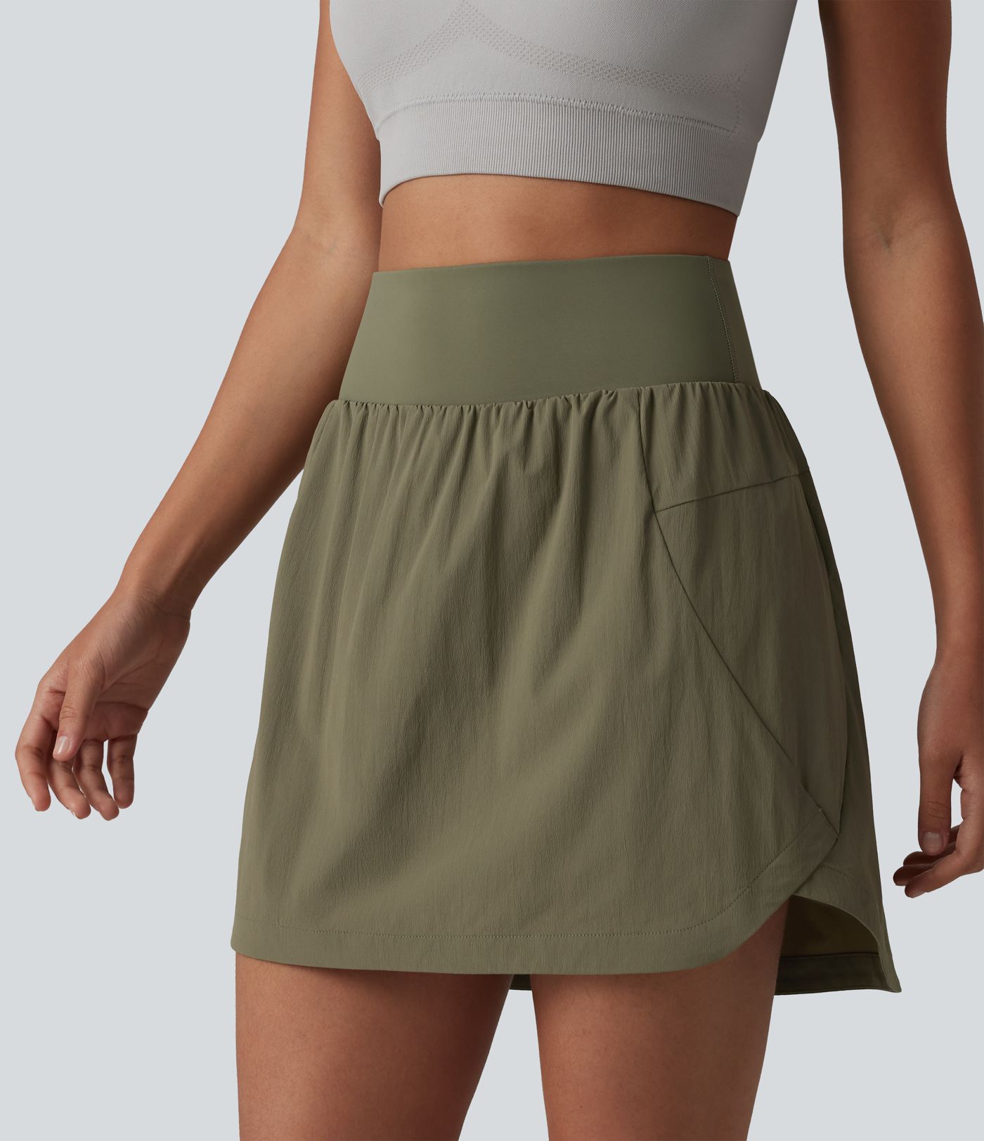 High Waisted Curved Hem 2-in-1 Mini Hiking Skirt with Pockets