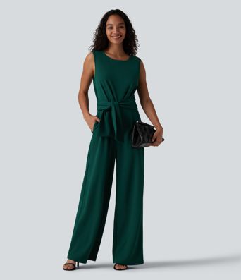 Combinaison de travail sans manches à encolure bateau, résistante aux plis, à nouer sur les côtés, avec poches — Easy Peezy