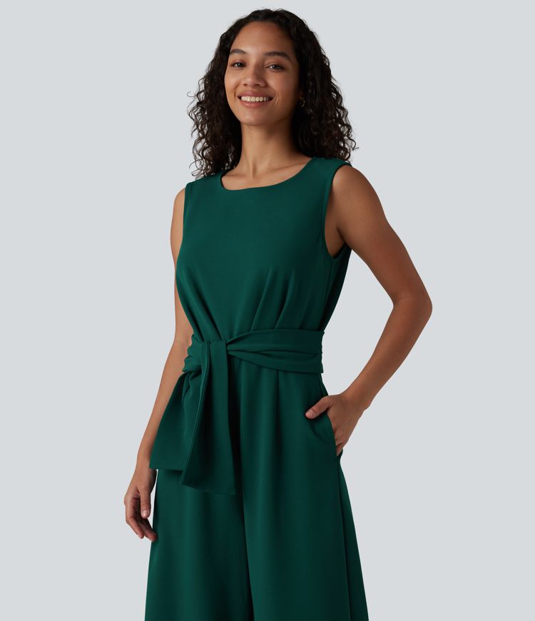 Combinaison de travail sans manches à encolure bateau, résistante aux plis, à nouer sur les côtés, avec poches — Easy Peezy