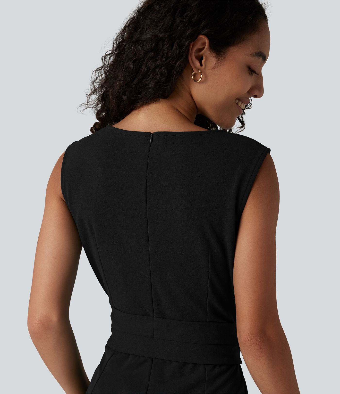 Wrinkle-resistant Boat Neck Sleeveless Tie-side Work Jumpsuit with Pockets-Easy Peezy Wrinkle-resistant Boat Neck Sleeveless Tie-side Work Jumpsuit with Pockets-Easy Peezy