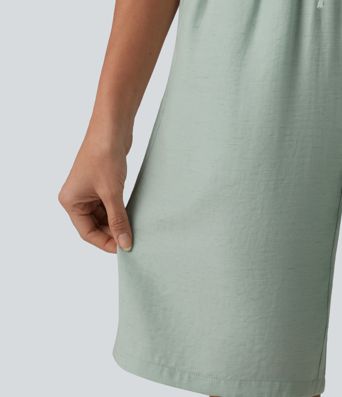 Lässige Shorts aus Leinenmischgewebe mit hohem Bund, Seitentaschen und Kordelzug - 25,4 cm