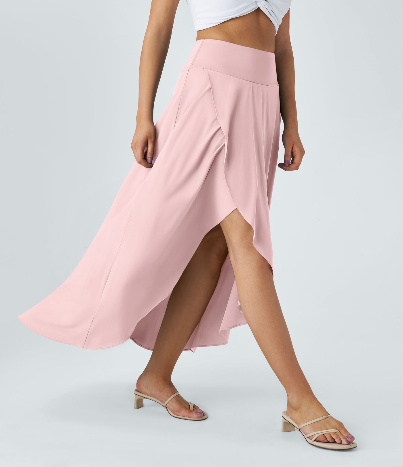 Breezeful™ High Waisted High Low Ruffle 2-in-1 Flowy Quick Dry Casual Regular Women Long Maxi Skirt