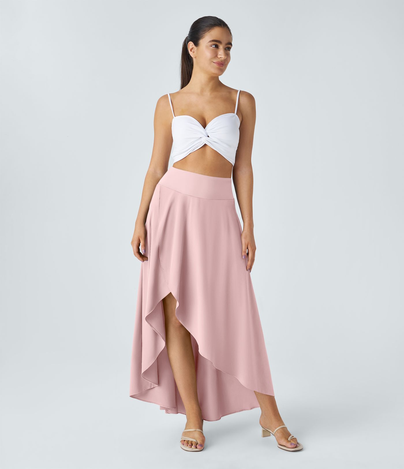 Breezeful™ High Waisted High Low Ruffle 2-in-1 Flowy Quick Dry Casual Regular Women Long Maxi Skirt